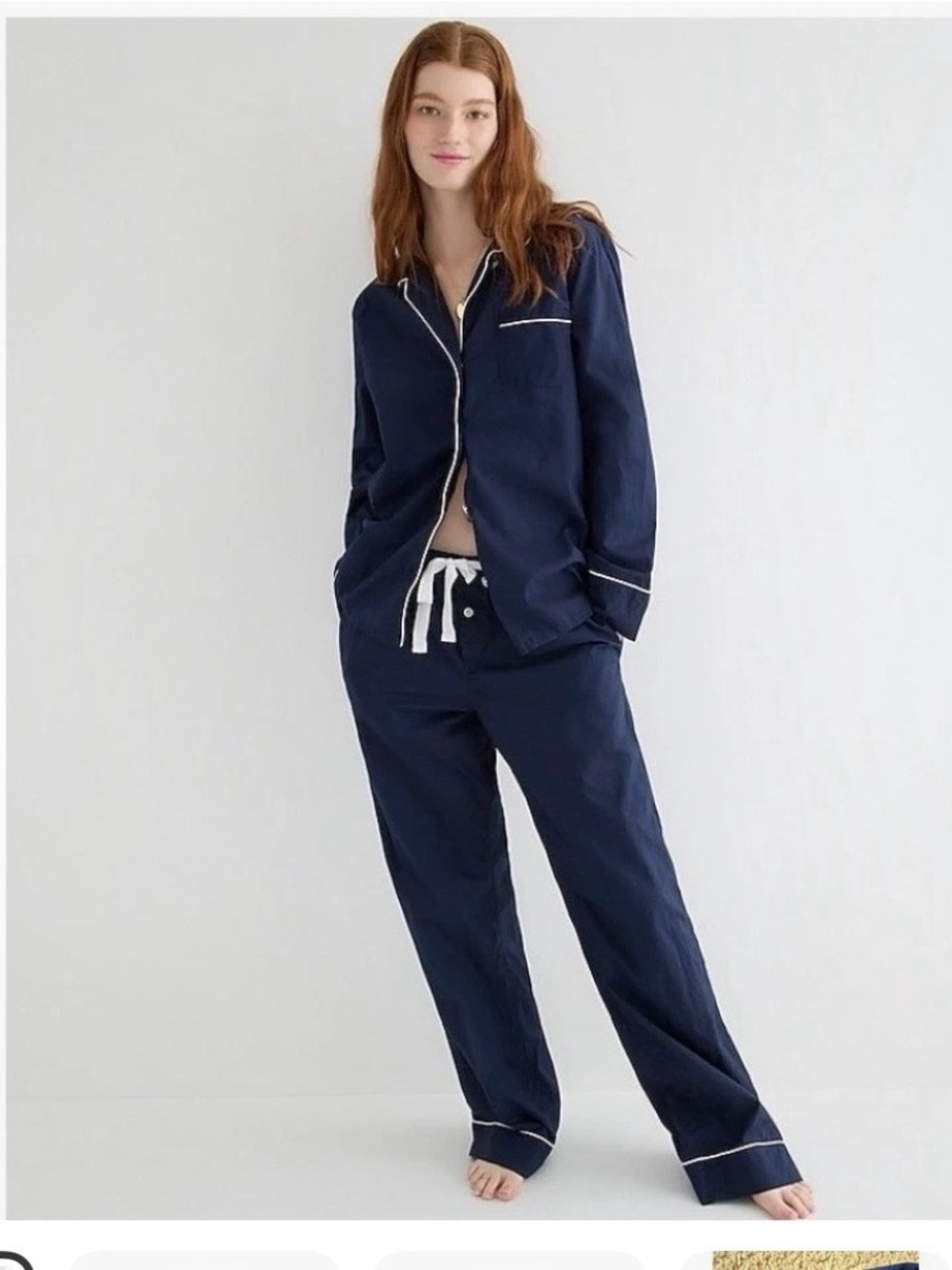 J Crew women’s Navy Pajama Set with White Piping